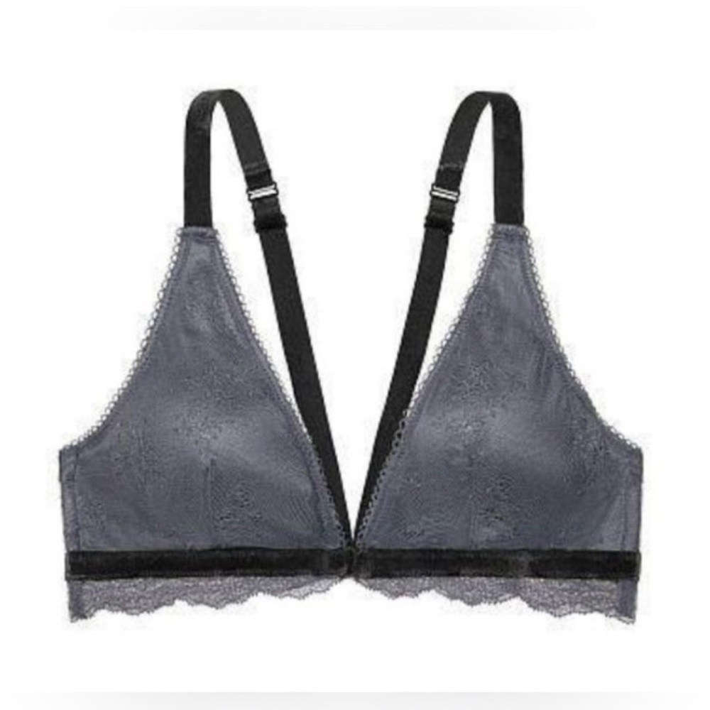 Victoria's Secret Front Close Lace Velvet Trim T-Back Plunge Bralette